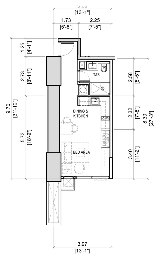 Floor plan, Unit H, Studio, 35 sqm
