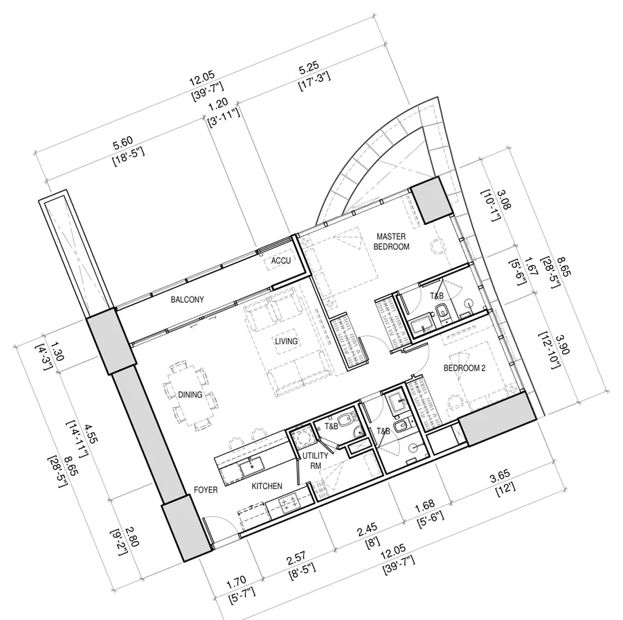 Floor plan, Unit C, 2-Bedroom, 104 sqm