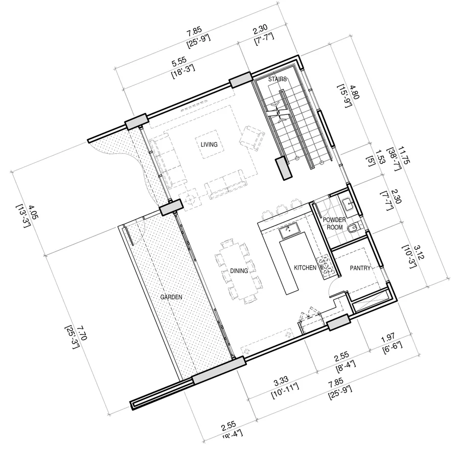 Floor plan, Garden Villa 2 and 7, amenity level, 3-Bedroom plus garden