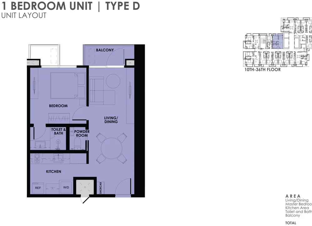Floor plan, 1 Bedroom Unit, Type D, 48.94 sqm