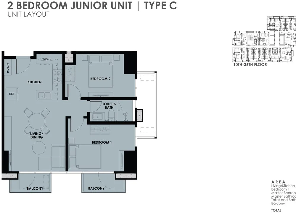 Floor plan, 2 Bedroom Junior Unit, Type C, 67.73 sqm
