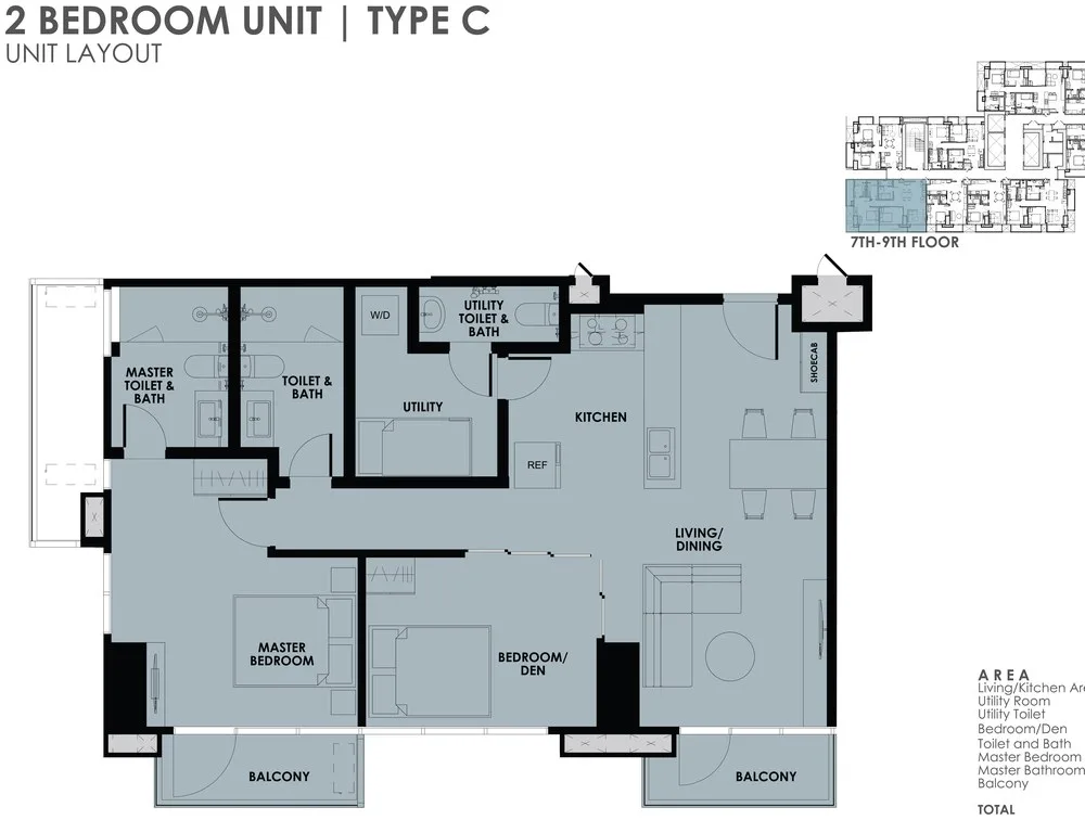 Floor plan, 2 Bedroom Unit, Type C, 96.74 sqm